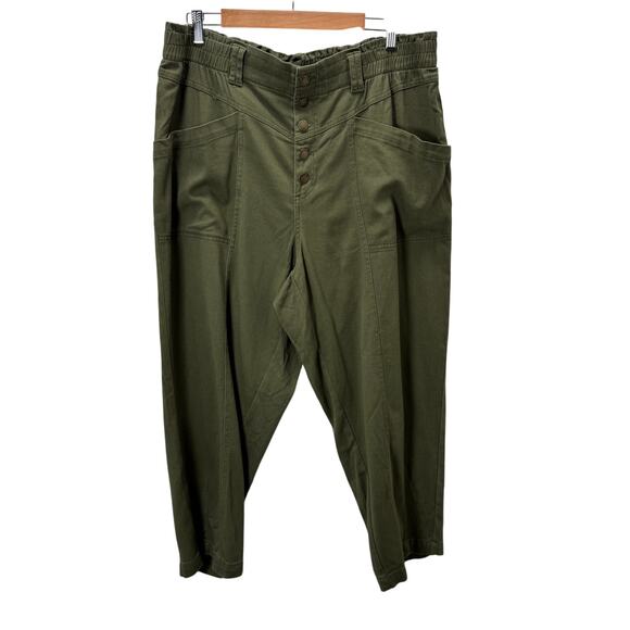 Knox Rose Womens Olive Green Button Fly Tapered Pants Size XXL Elastic Waist - Picture 1 of 6